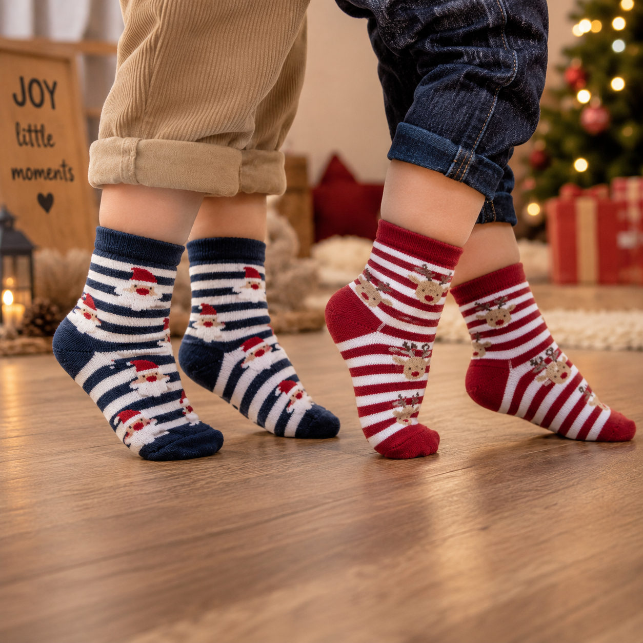 Unisex Santa Claus & Reindeer Baby Socks