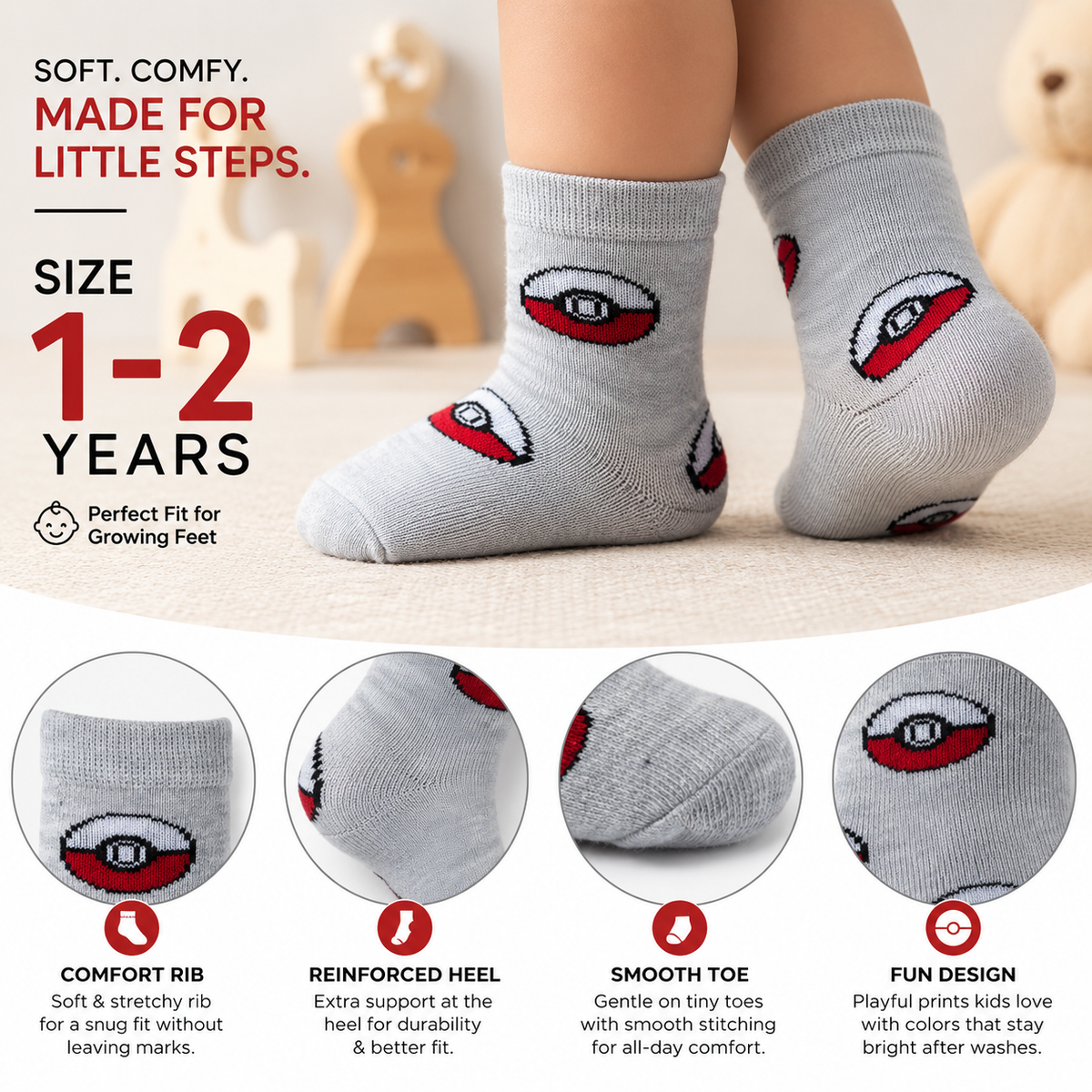 Pokeball Print Baby Boy Socks