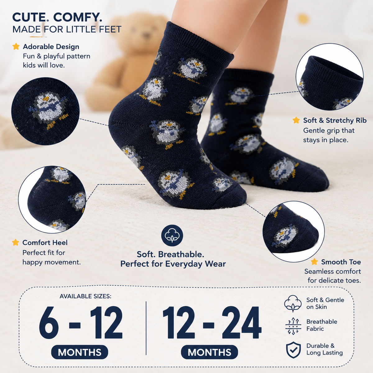 Penguin Print Crew Socks For unisex
