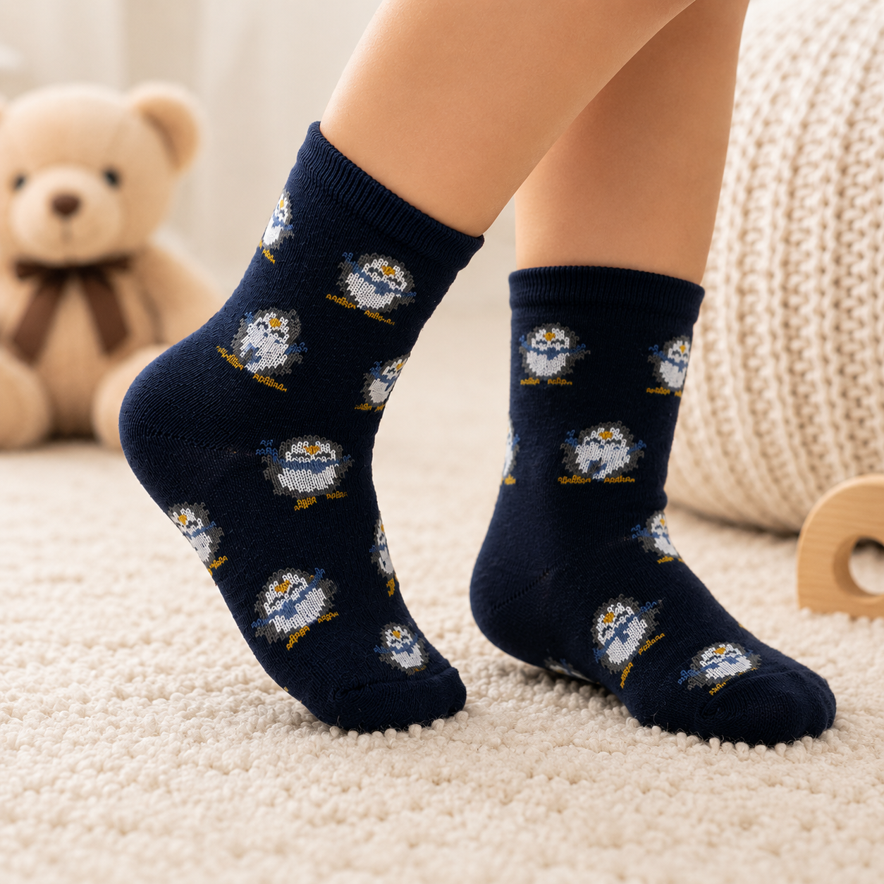 Penguin Print Crew Socks For unisex
