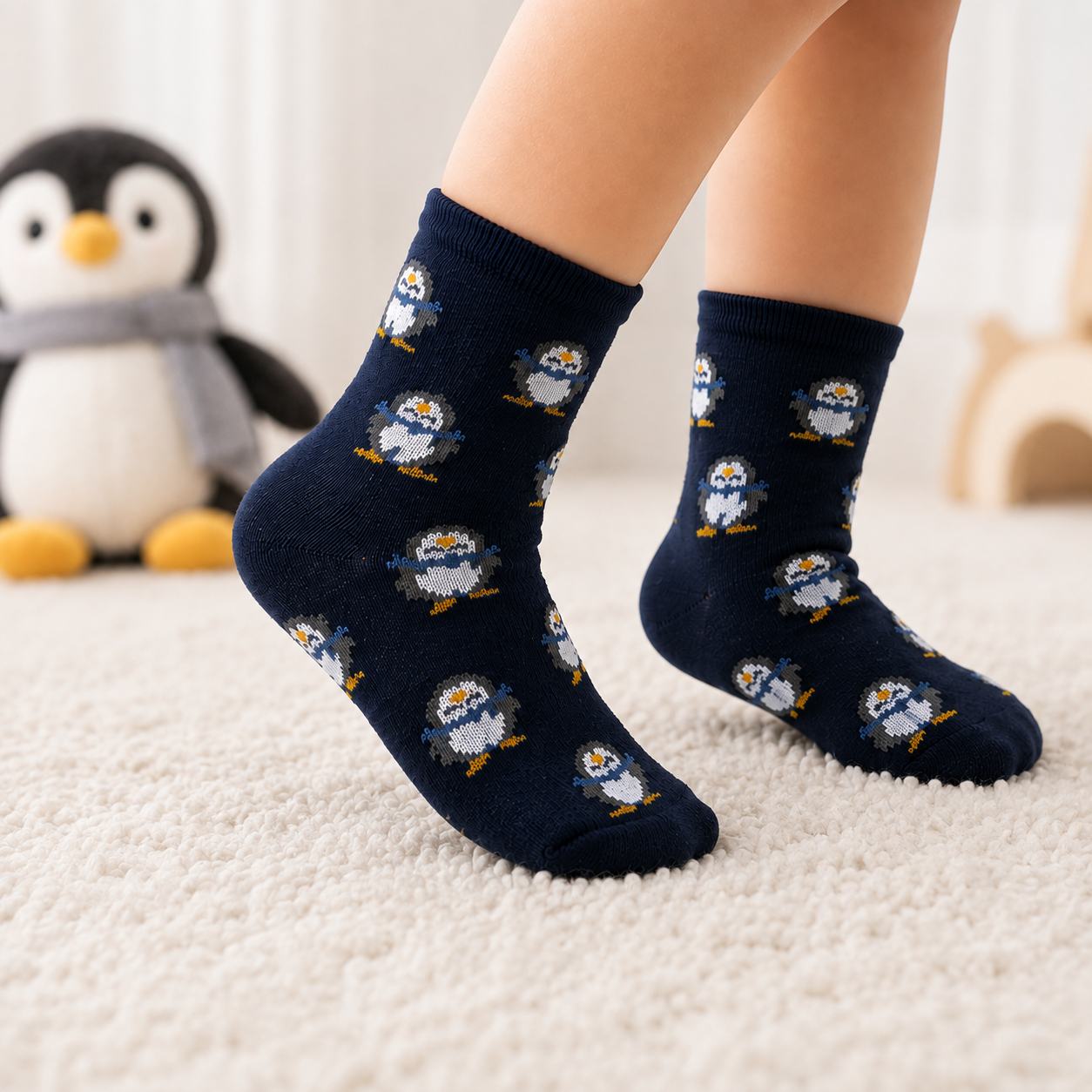 Penguin Print Crew Socks For unisex