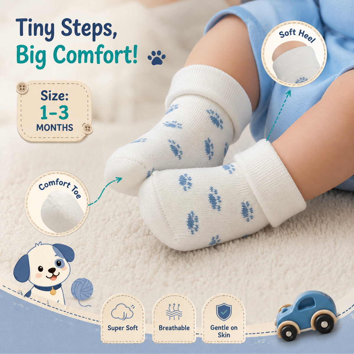 Animal Foot Print Newborn Baby Boy Socks