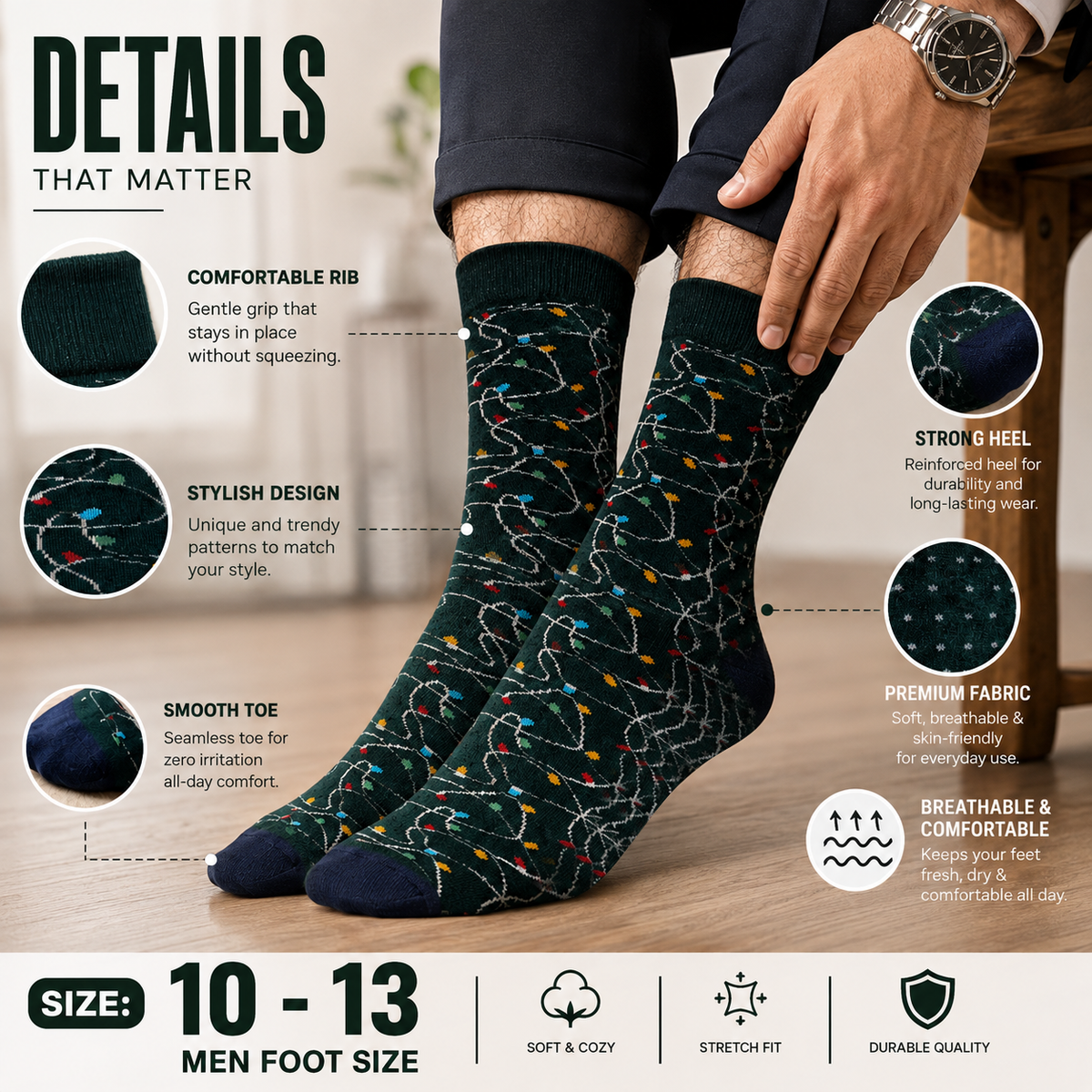 Pack of 3 - Christmas Crew Socks for Men