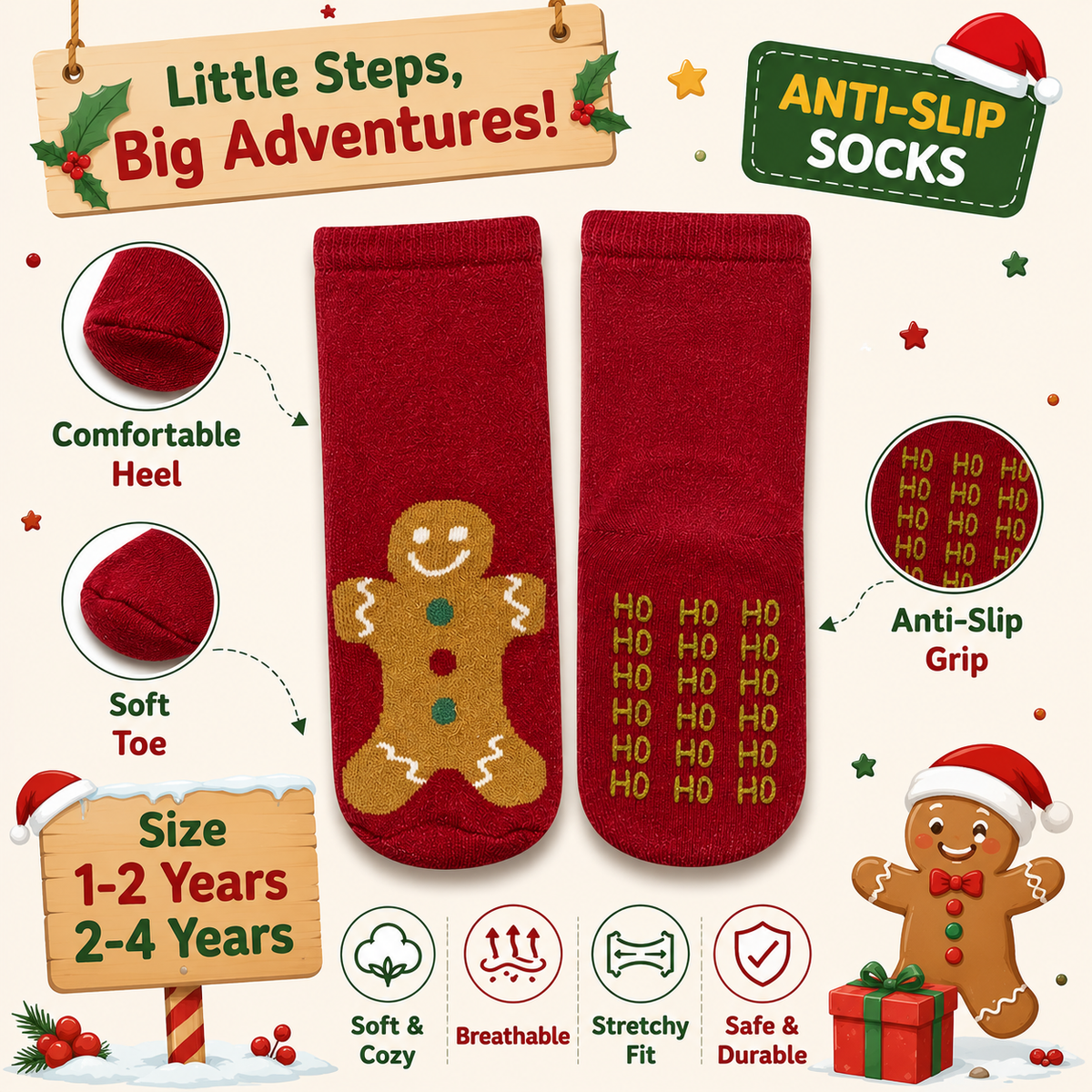 Gingerbread Man Kids Anti-Slip Socks