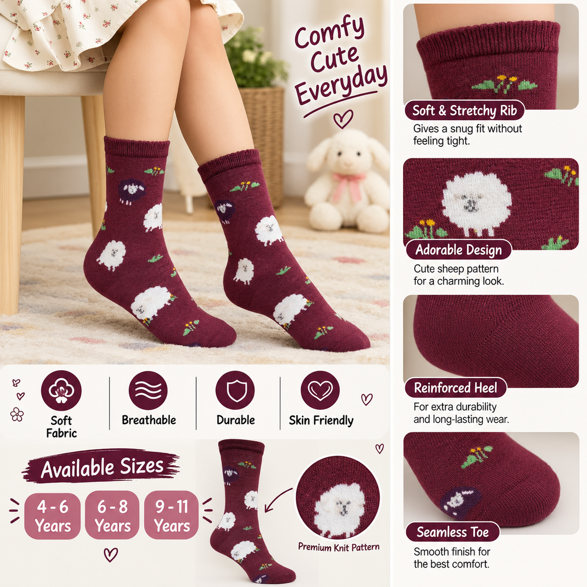Girls Fluffy Sheep Crew Socks