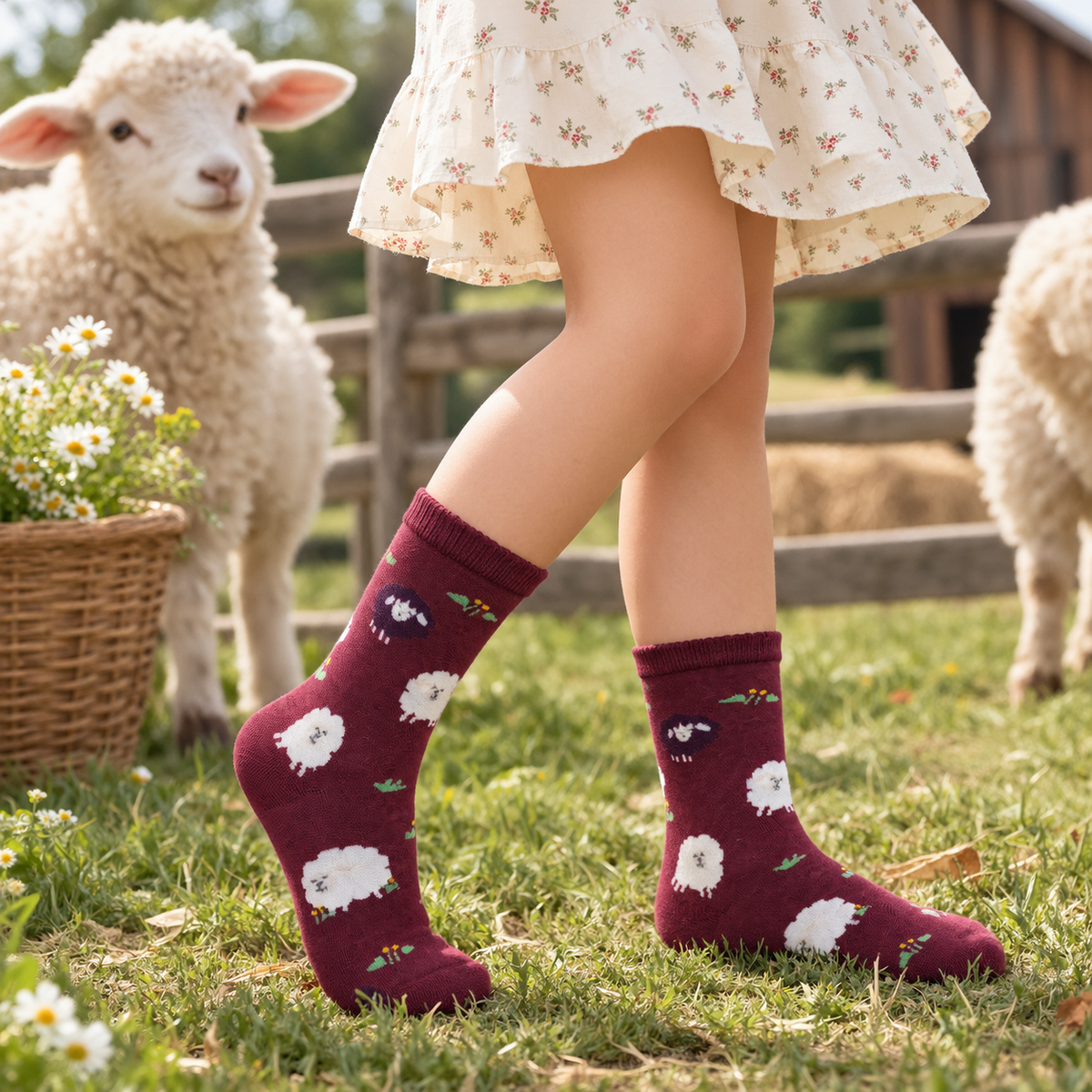 Girls Fluffy Sheep Crew Socks