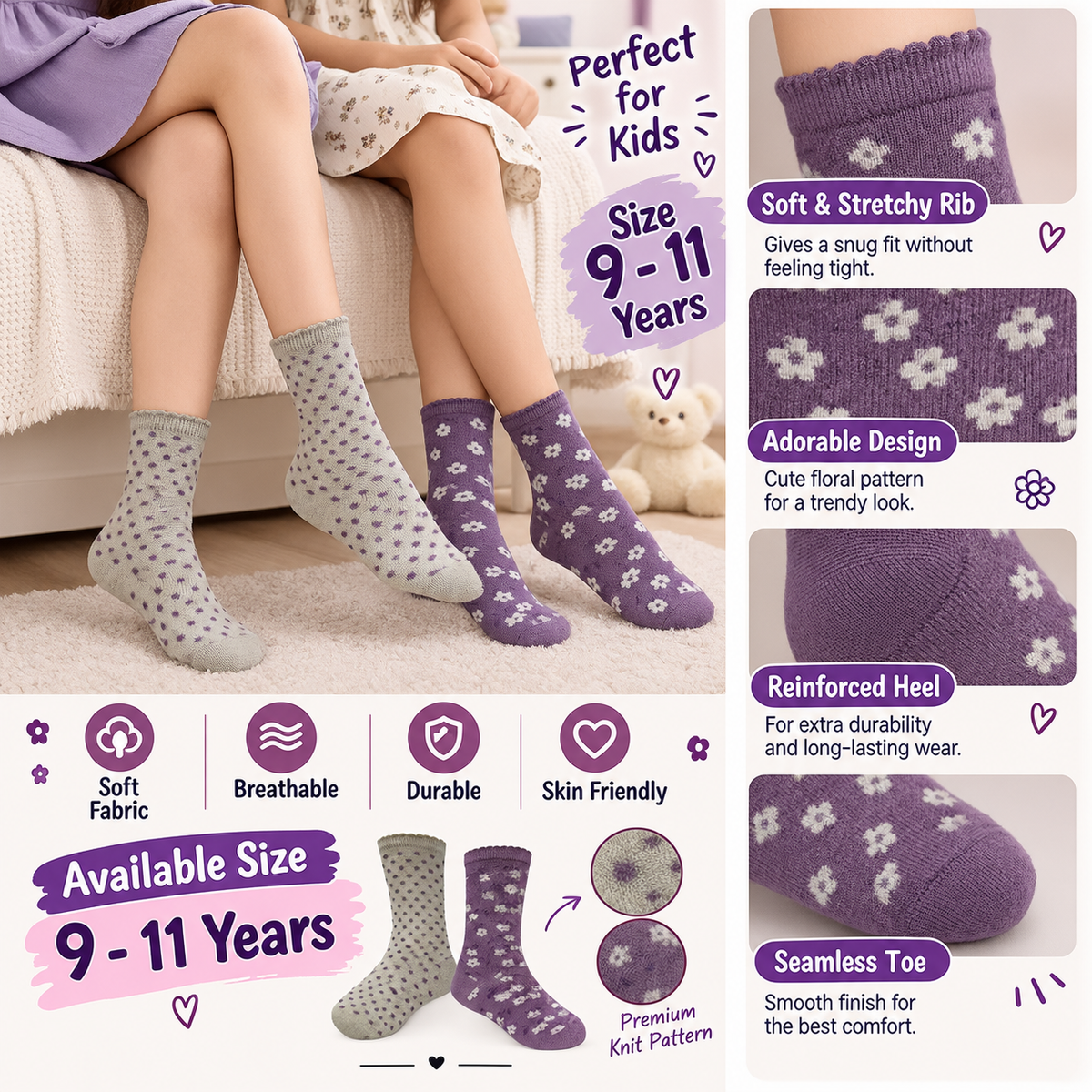 Girl's Fun Dot & Floral Ankle Socks