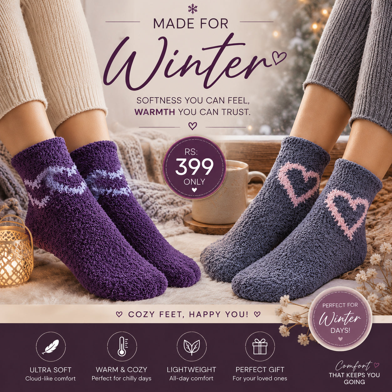 Ultra-Soft Fluffy Heart Fuzzy Socks for Women