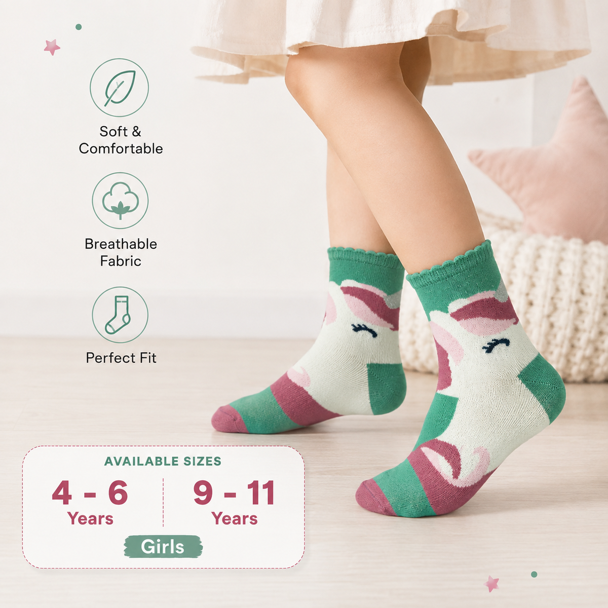 Magical Unicorn Girls' Crew Socks