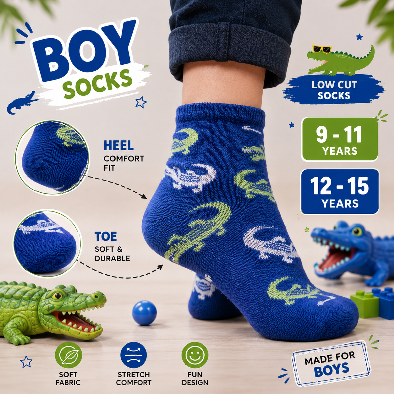 Boys Funky Alligator Crew Socks