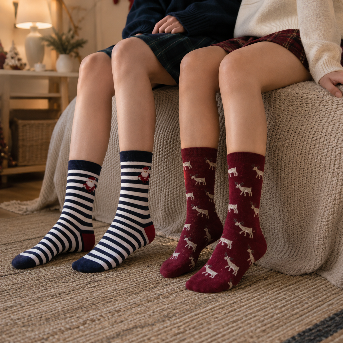 Stripes & Whimsical Deer Pattern Kids Unisex Crew Sock
