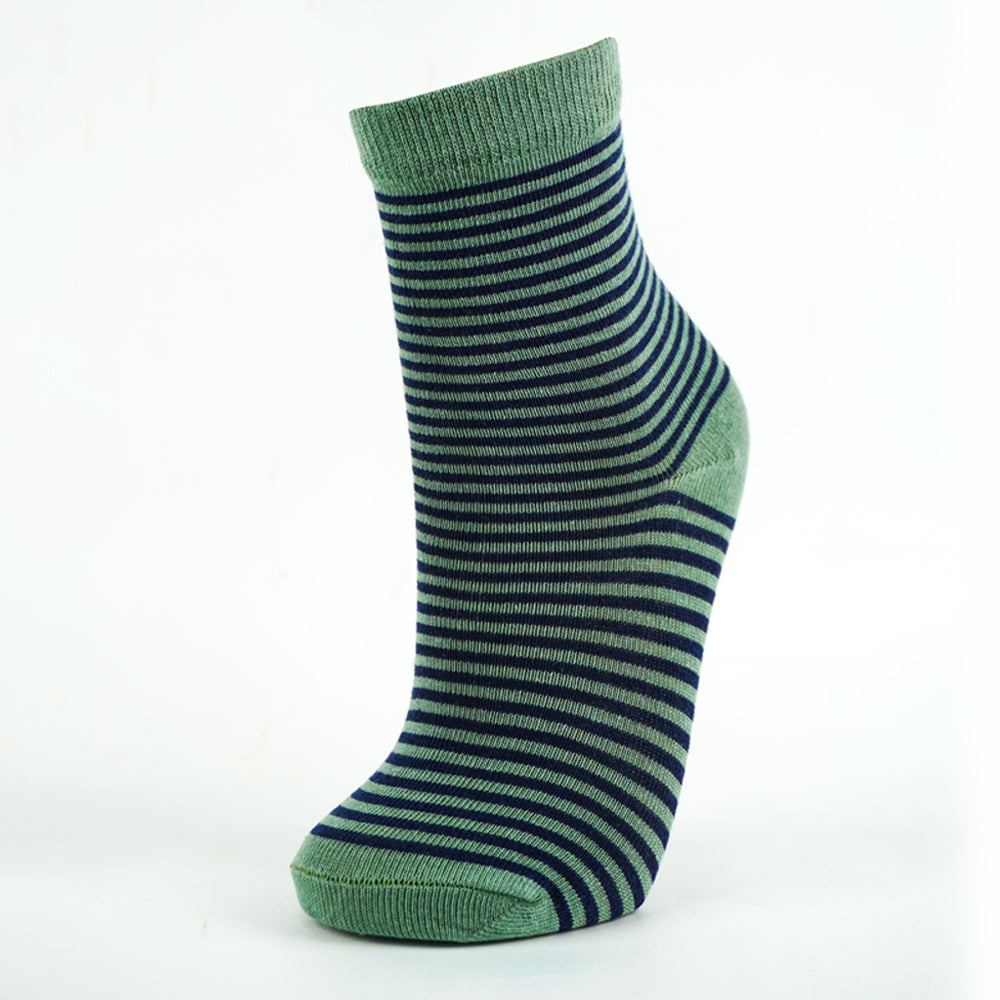 Boys Classic Striped Green Crew Socks