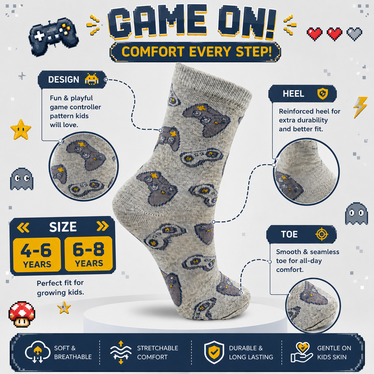 Boys Consoles Print Crew Socks