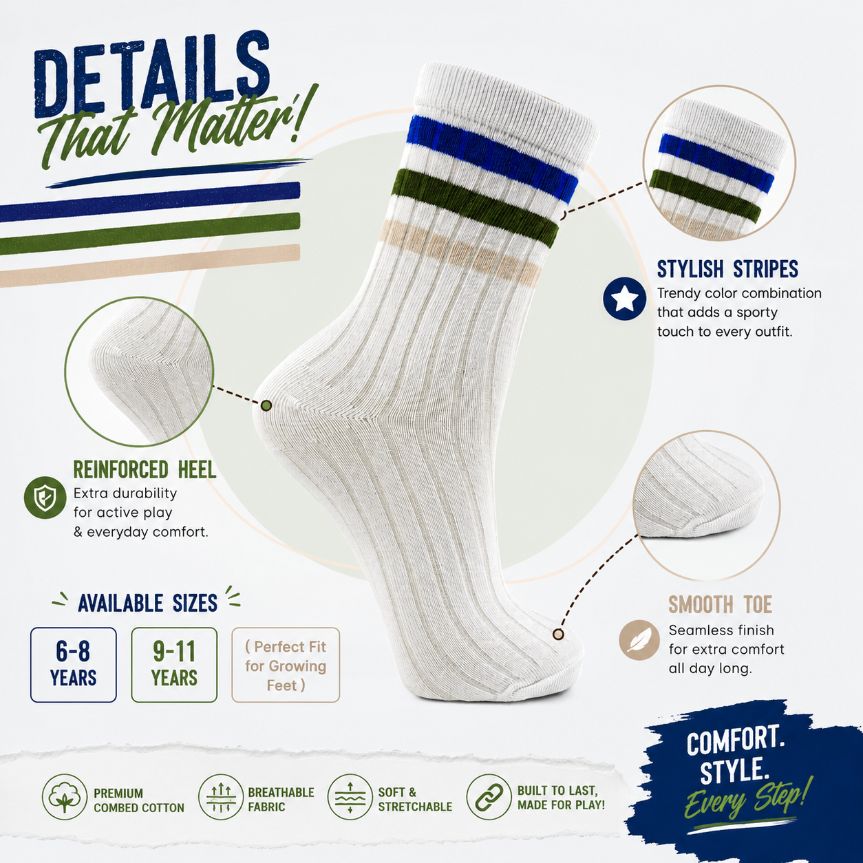 Boys Stripes Crew Socks
