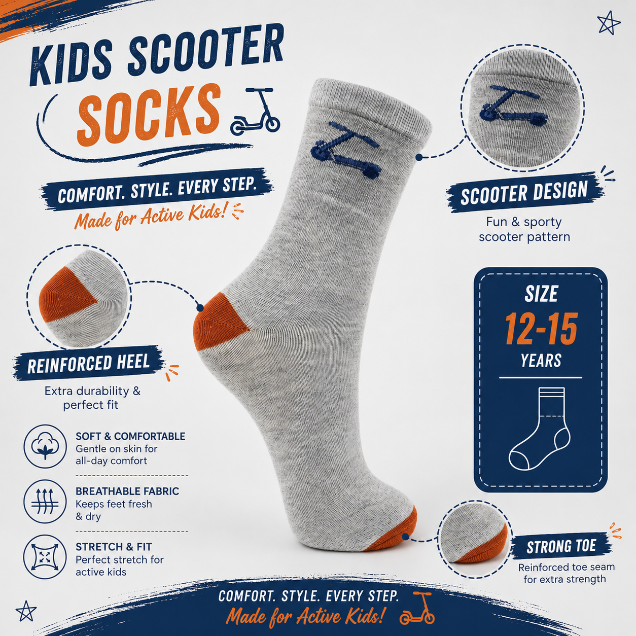 Boys Scooty Crew Grey Socks