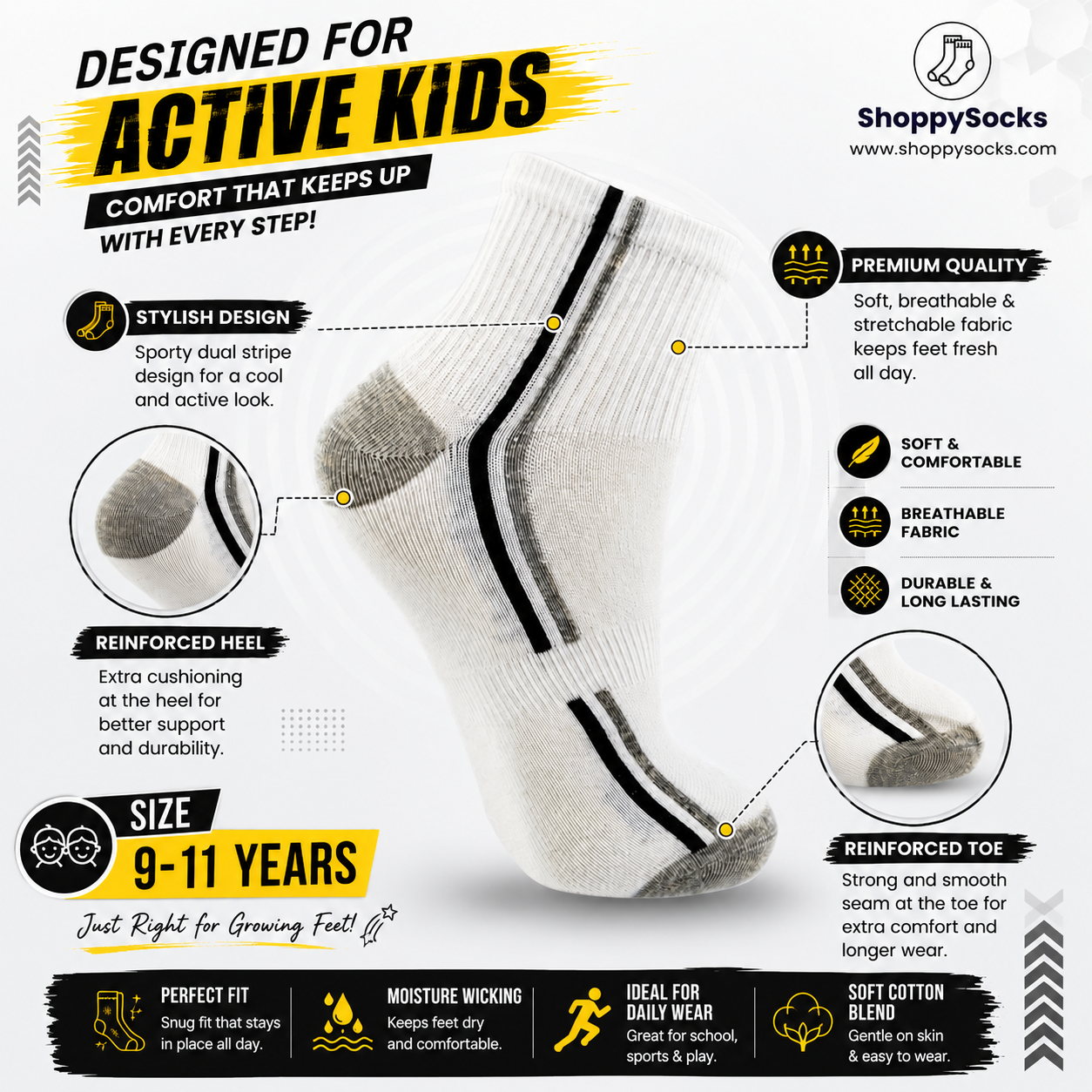 Boys Grey Striped Crew Socks