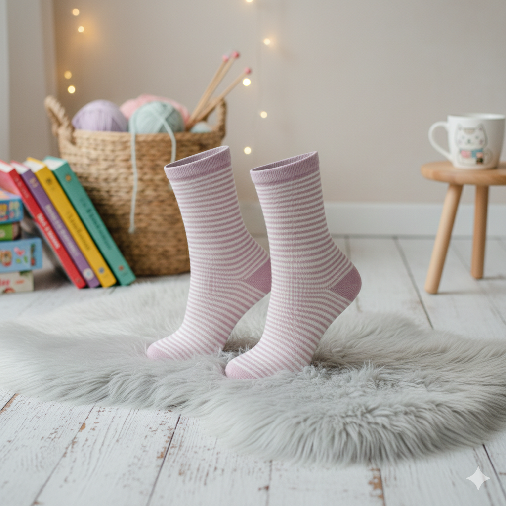 Girls' Pink & White Striped Crew Socks