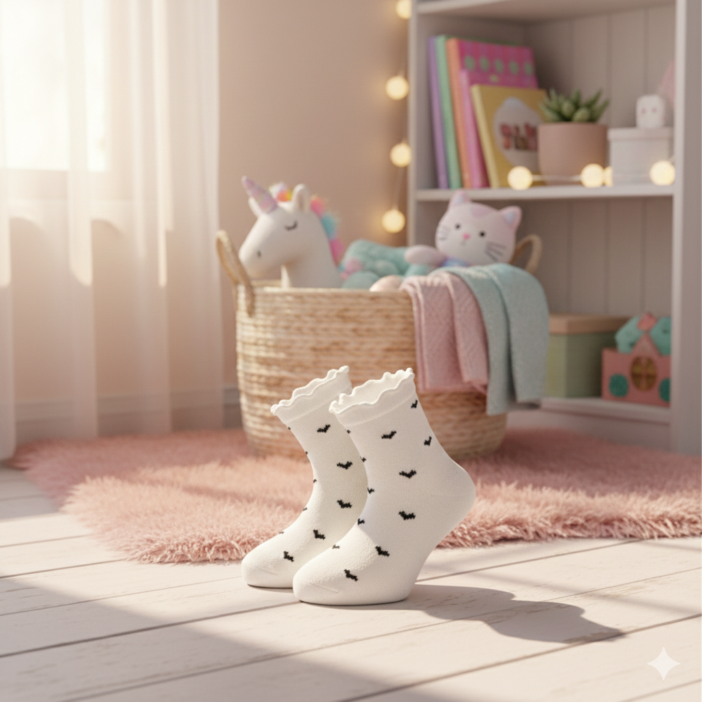 Frill Heart Print Ankle Socks for Girls