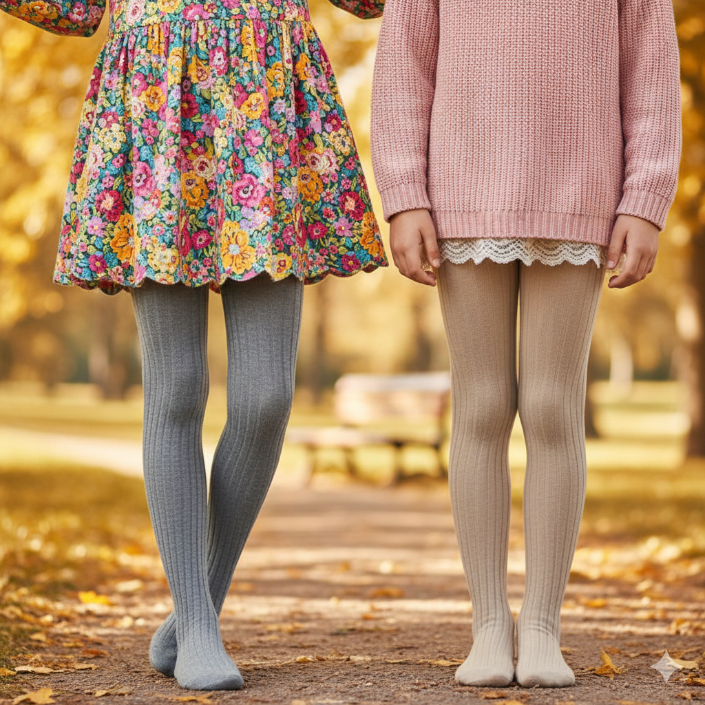 Cozy Apricot & Grey Knit Lines Girls Tights (CJ)