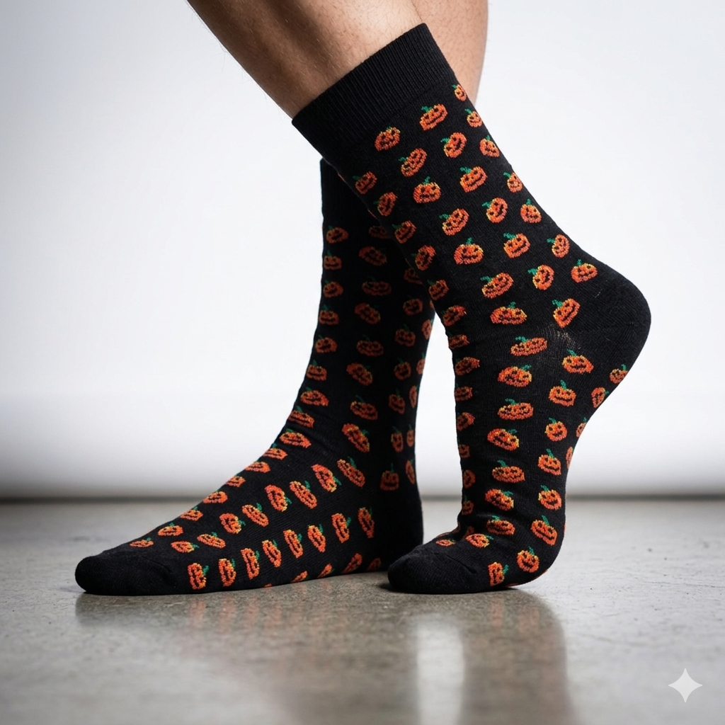 Spooky Pumpkin Pattern Crew Socks