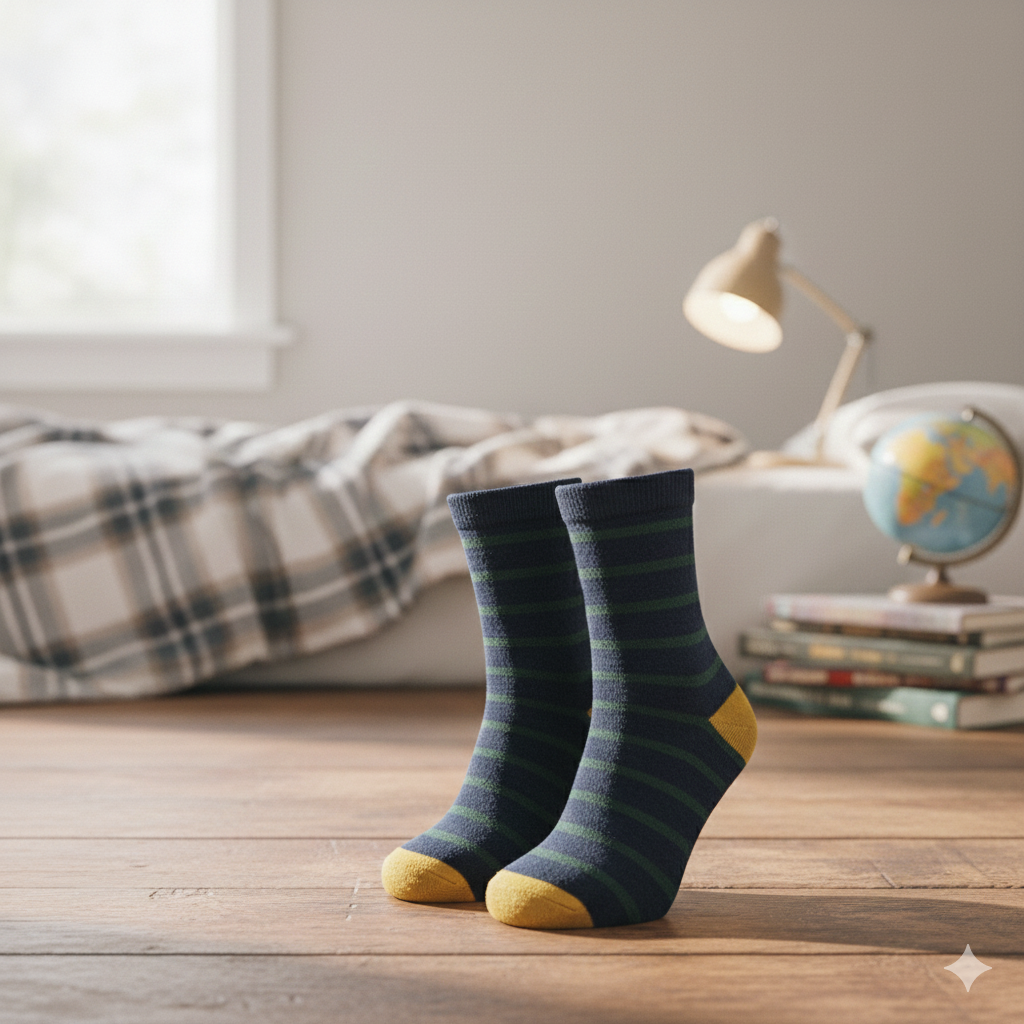 Boy Navy & Green Striped Crew Socks