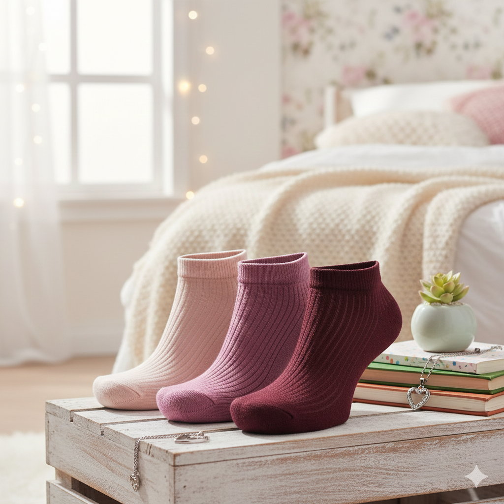 Women Maroon Ribbed Ankle Socks