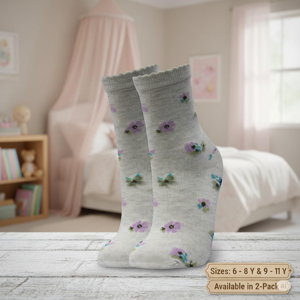 Charming Flower Print Girl's Crew Socks