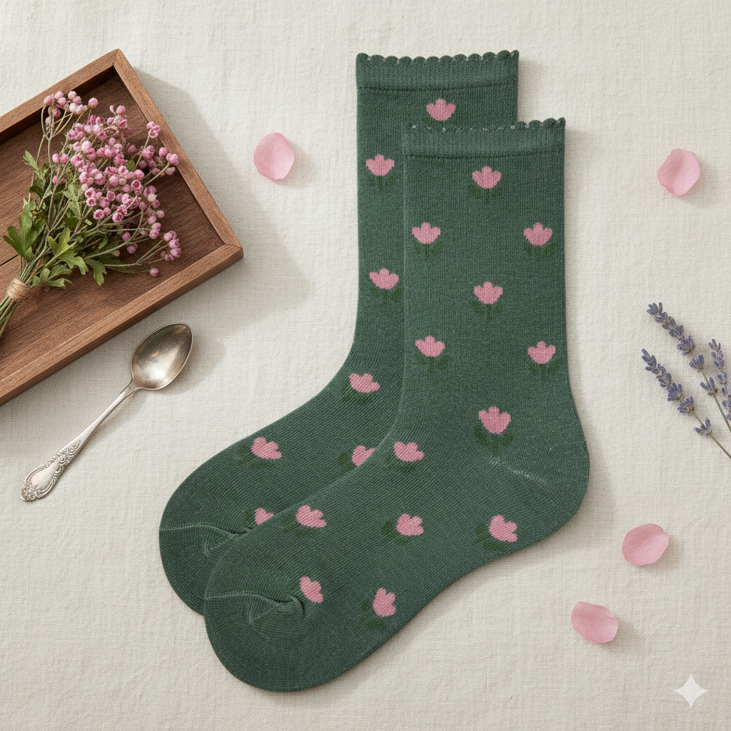 Girl Floral Cotton Crew Socks
