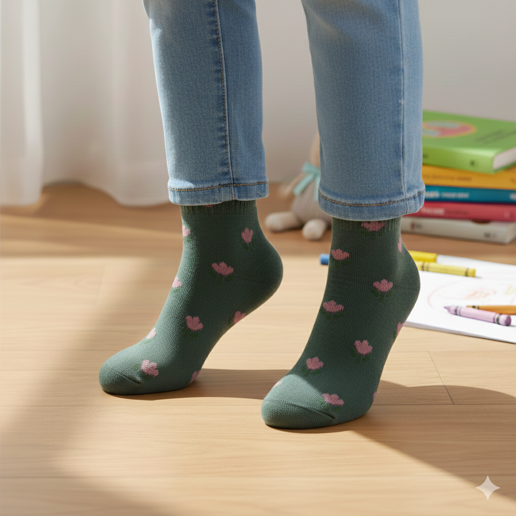 Girl Floral Cotton Crew Socks