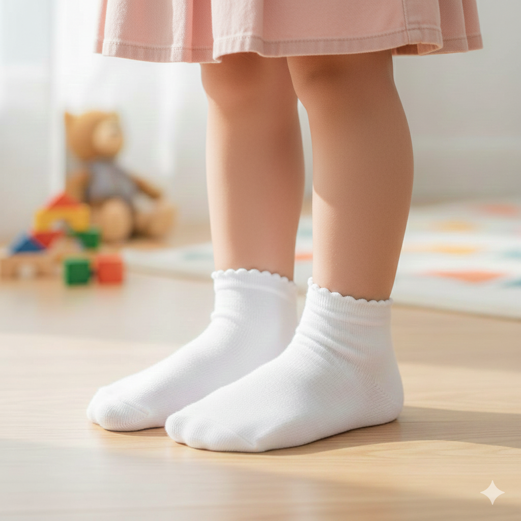 Plain White Ruffle Ankle Socks for Girls