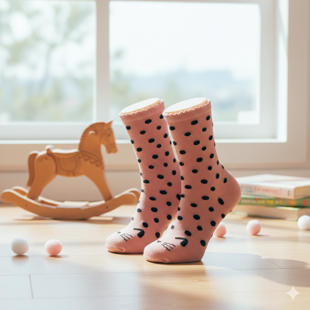 Girls' Kitty Cat Polka Dot Crew Socks