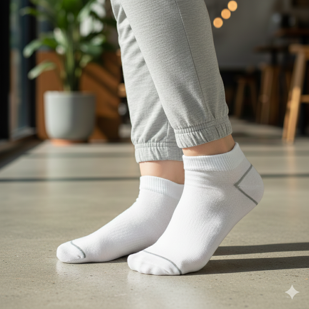 Unisex White Cotton Ankle Socks