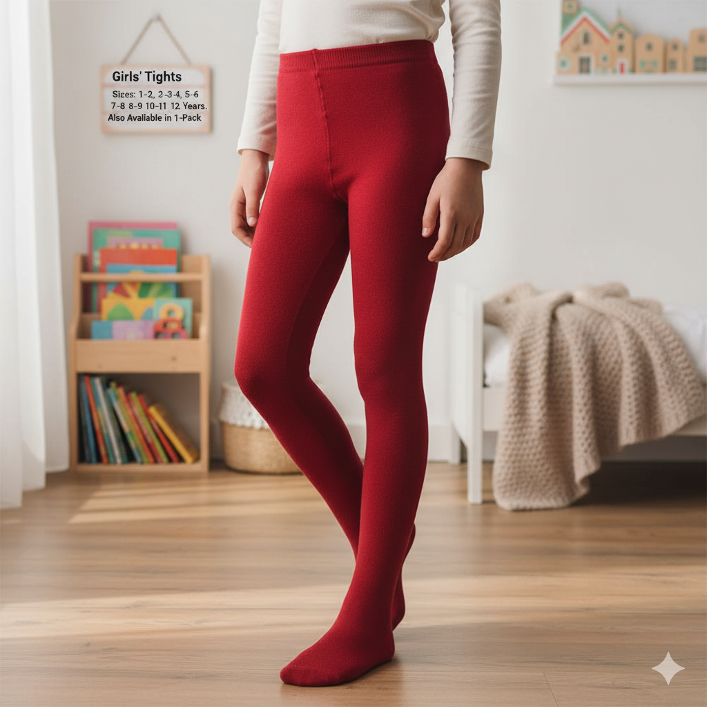 Girl Cozy Comfort Plain Red Tights (SF)