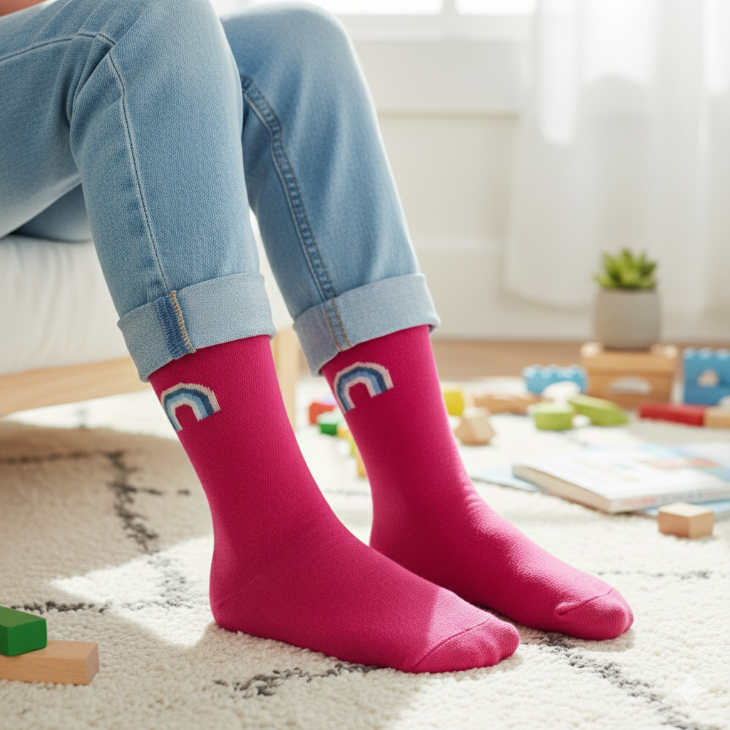 Girls’ Vibrant Rainbow Crew Socks