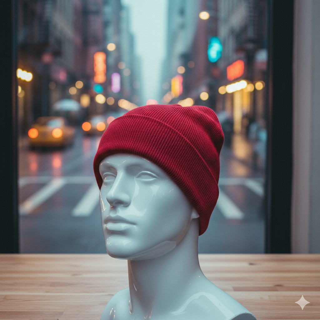 Men Bold Red Cuffed Beanie Cap (RG)