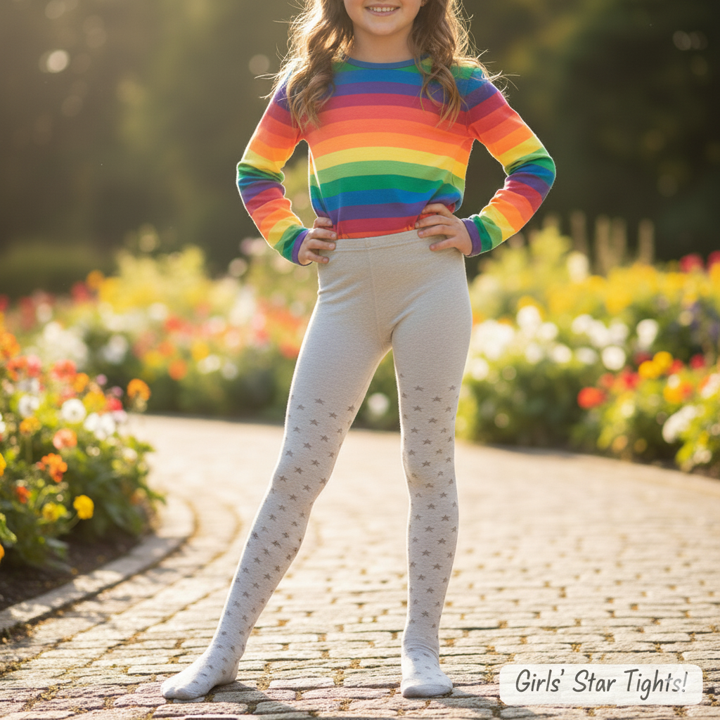 Cozy Beige with Brown Star Tights for Girls (CJ)