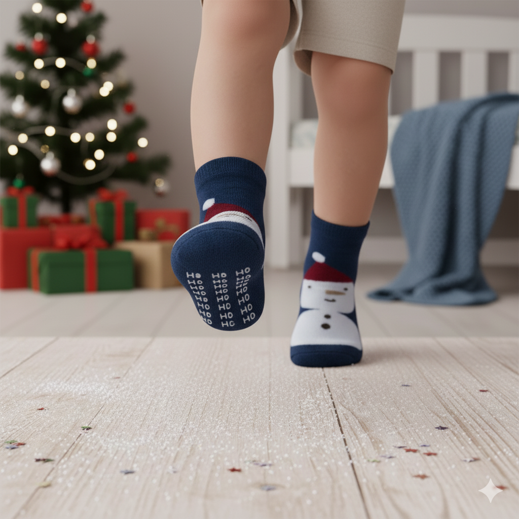 Festive Snowman Grip Socks for Kids Unisex