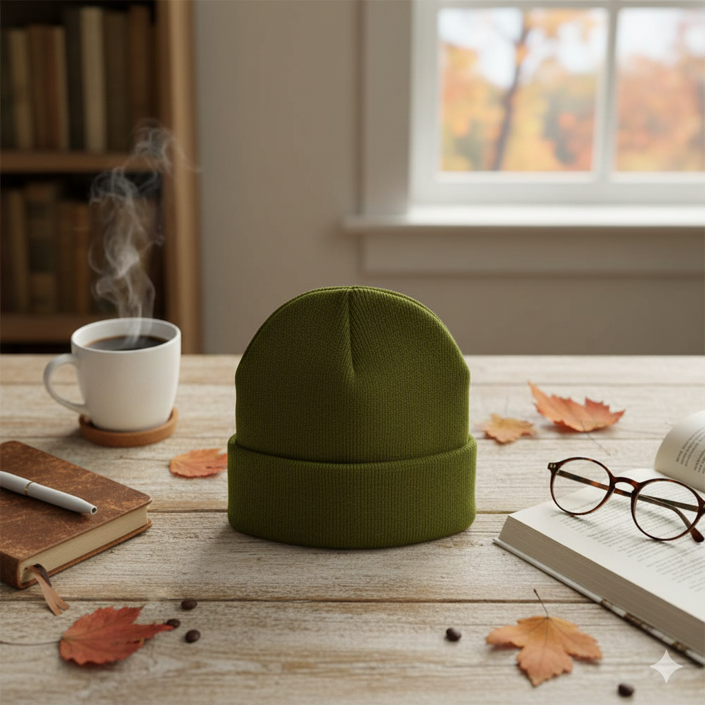 Men Essential Olive Green Beanie Cap (AC)