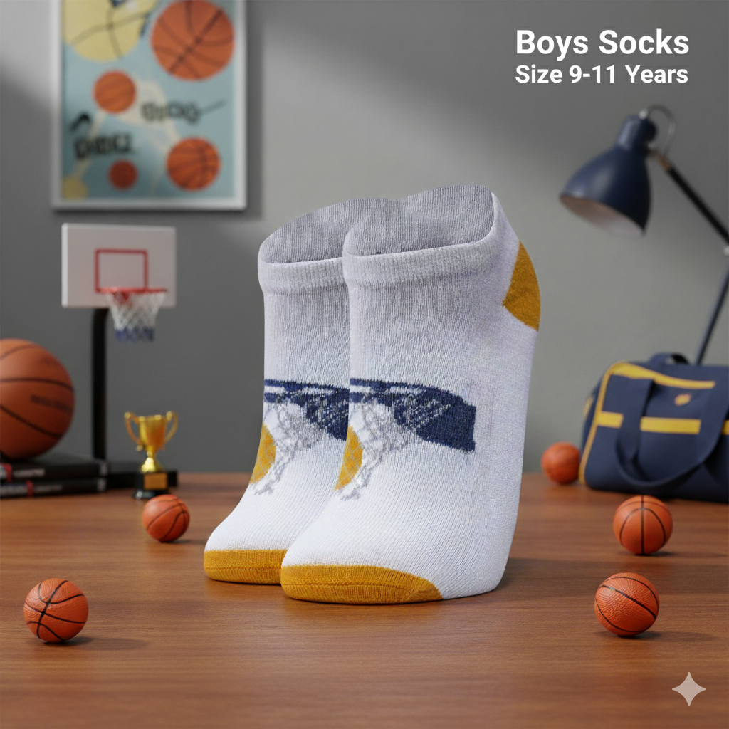 Basketball Hoop & Ball Design Boy's Ankle Socks