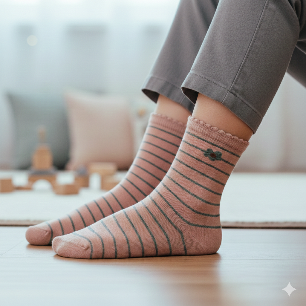 Premium Ruffle-Trim Striped Girls Socks