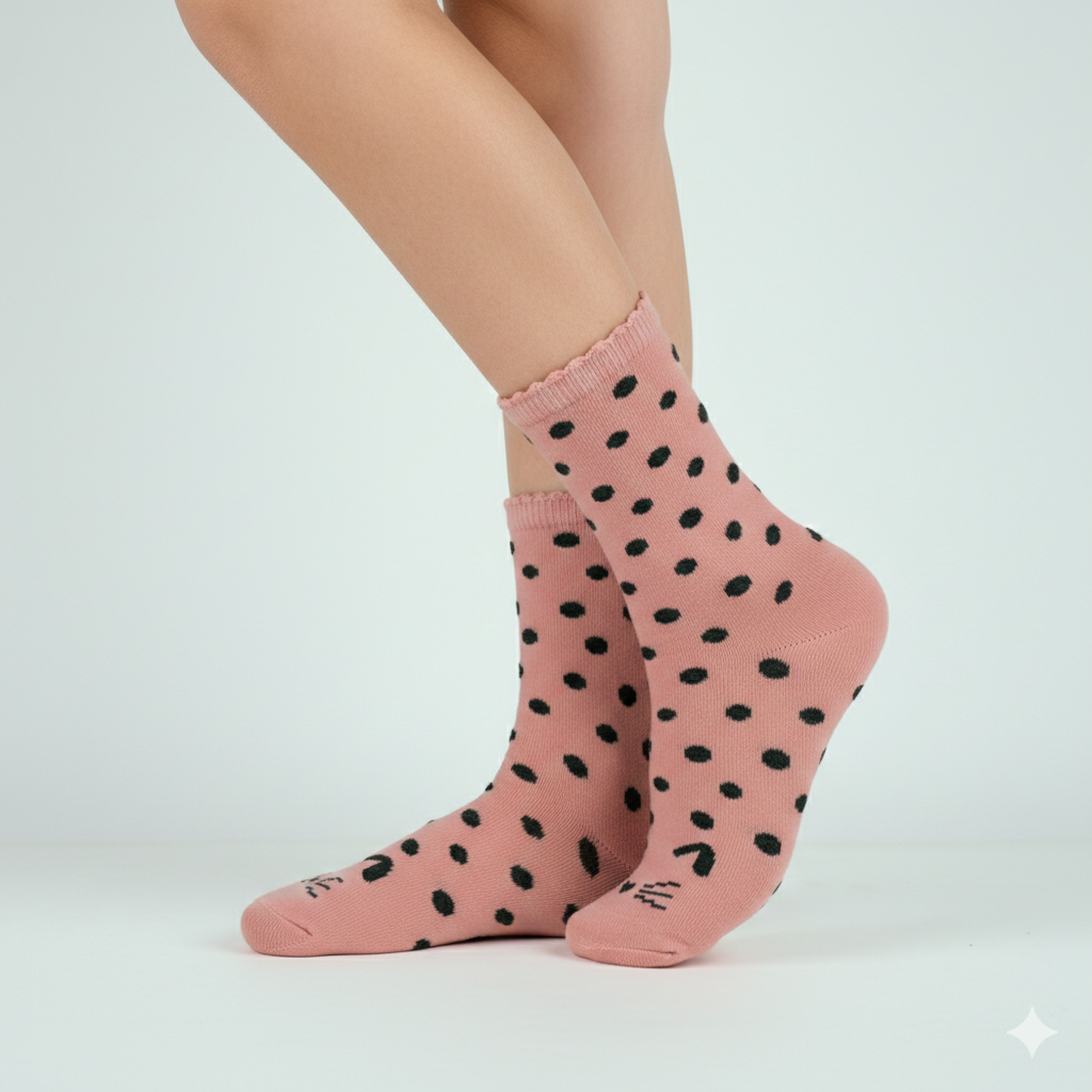 Girls' Kitty Cat Polka Dot Crew Socks