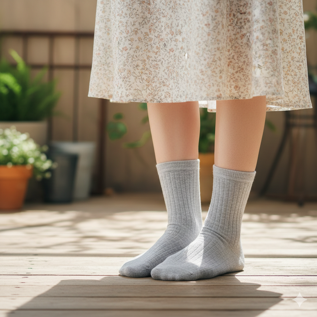 Girls Premium Grey Ribbed Crew Socks