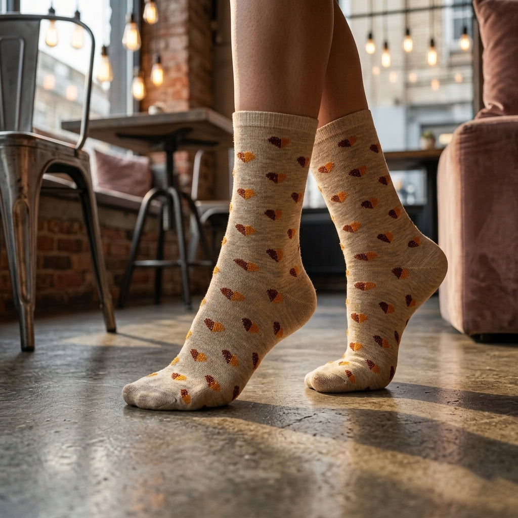Women Crew Socks with Sparkle Heart Pattern