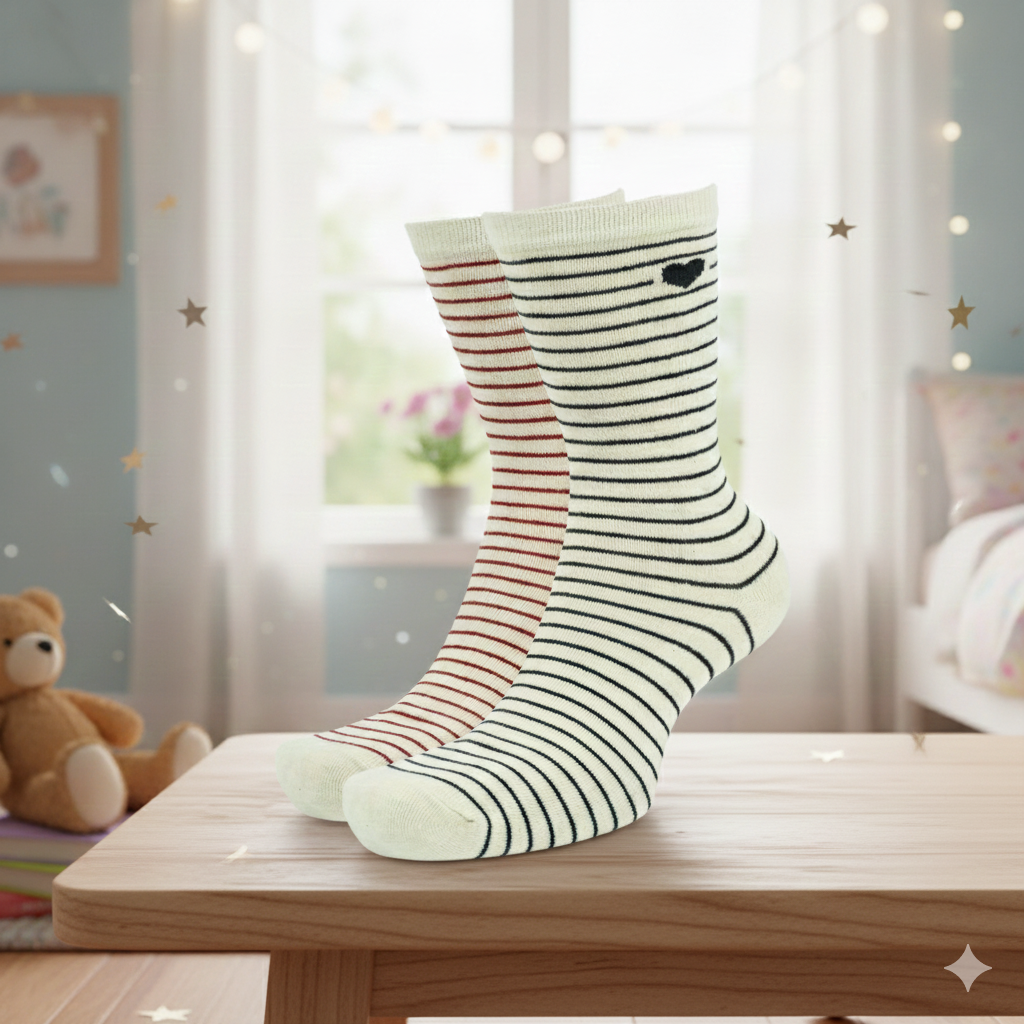 Heart-Striped Crew Socks for Women
