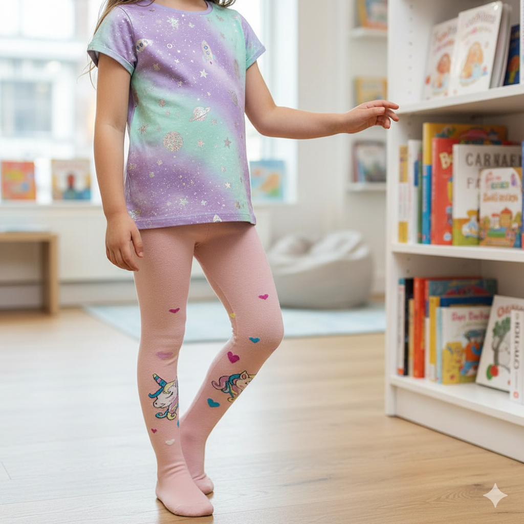 Unicorn Magic & Hearts Tights for Girls (OT)