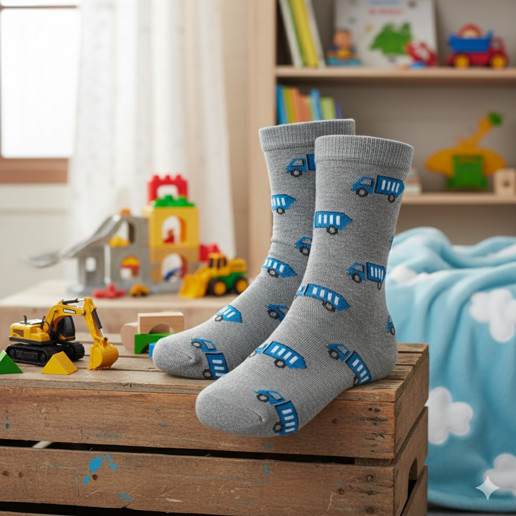 Boys Blue Truck Pattern Socks