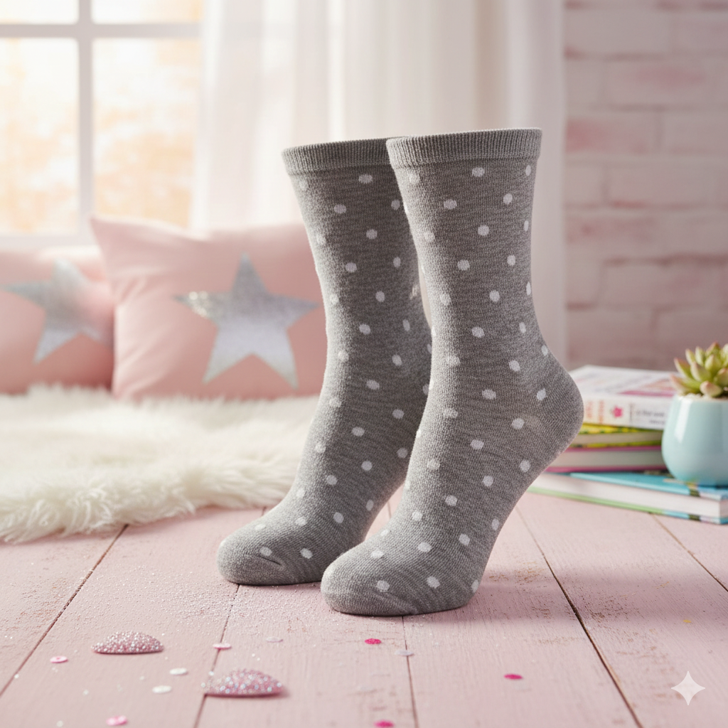 Girls Grey Lurix Polka Dot Socks
