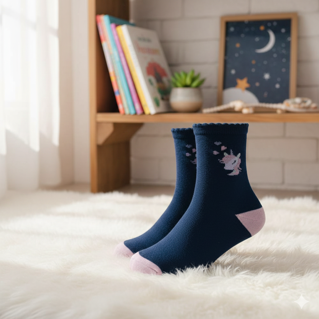 Unicorn Girls Navy Crew Socks