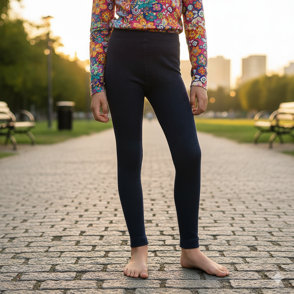 Girls Dark Blue Ribbed Leggings (OT)