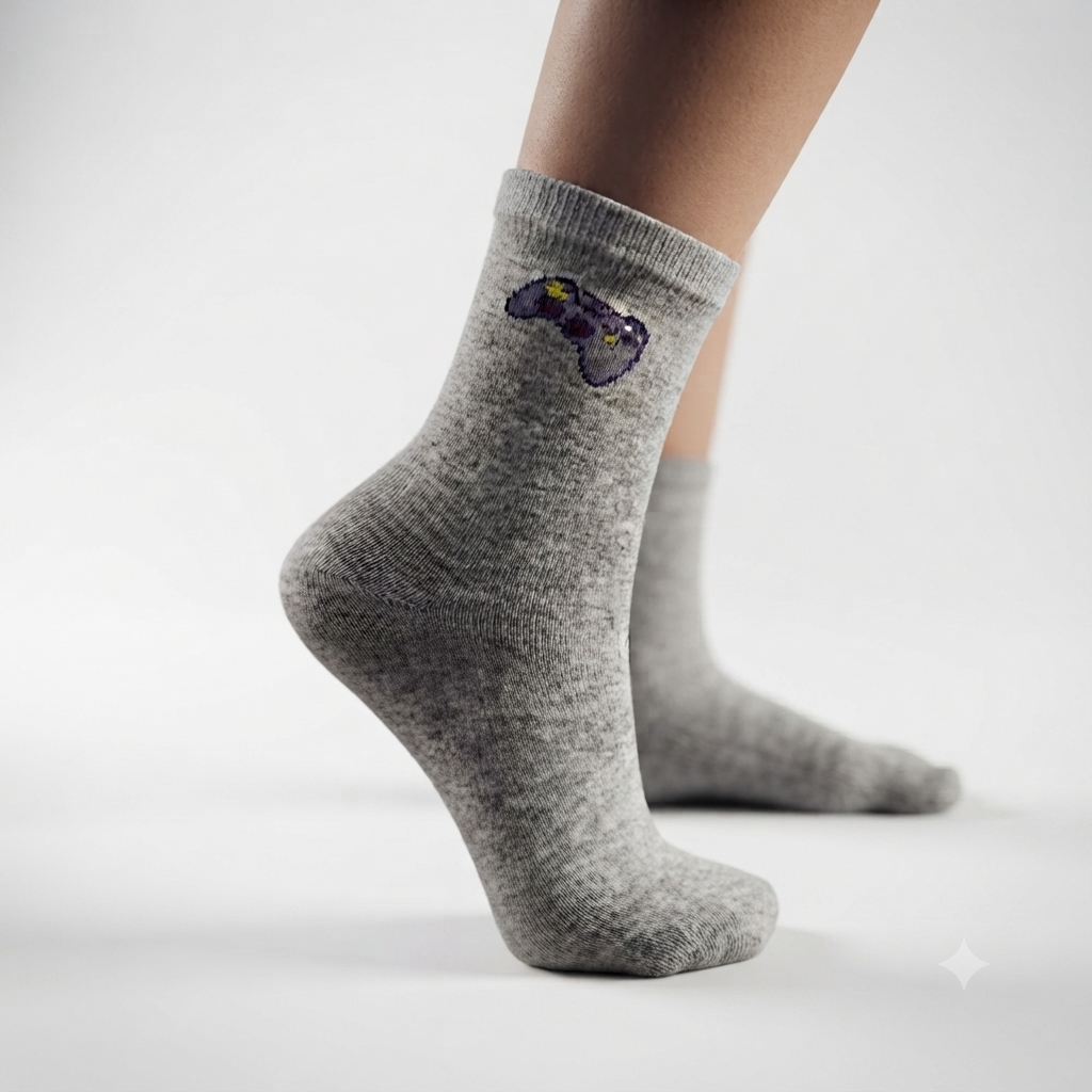Boys' Gaming Controller Crew Grey Socks